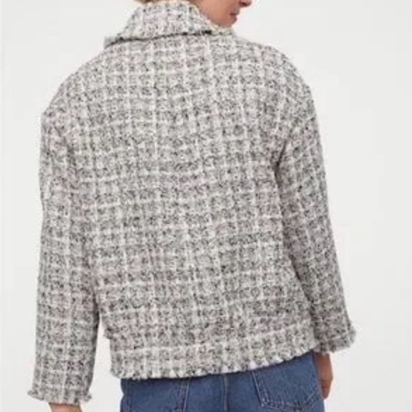 H&M Tweed Textured-Weave White And Black Cropped Bomber Jacket Size XS - Picture 6 of 13